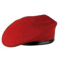 Load image into Gallery viewer, 100% red wool beret with leather trim
