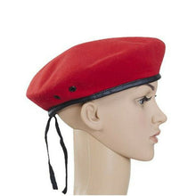 Load image into Gallery viewer, 100% red wool beret with leather trim
