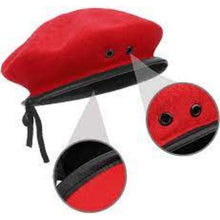 Load image into Gallery viewer, 100% red wool beret with leather trim
